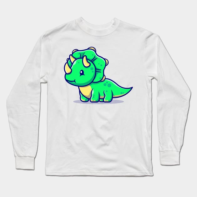 Cute Baby Triceratops Cartoon Long Sleeve T-Shirt by Catalyst Labs